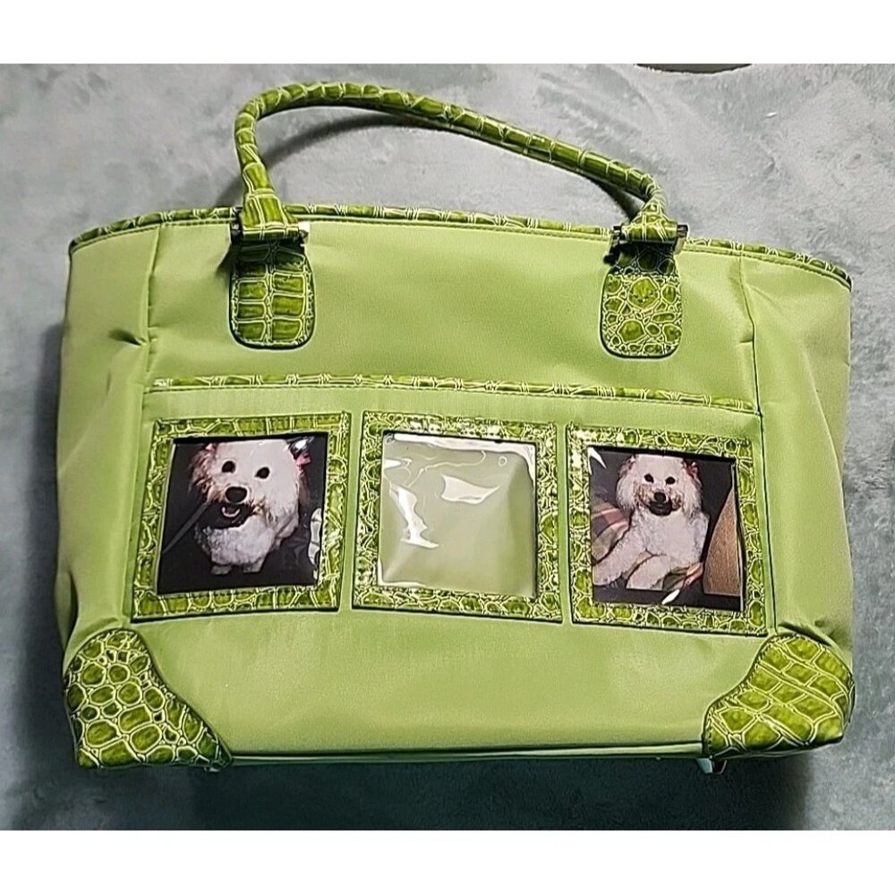 Braggables Green Shoulder Bag Photo Inserts Purse‎ Faux Croc Leather Trim
